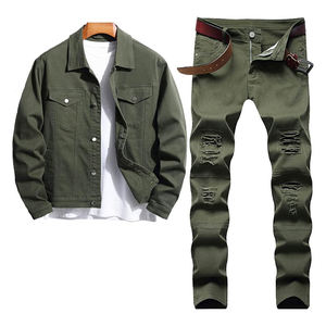 ชุดยีนส์และแจ็คเก็ตแฟชั่นพลัสไซส์สำหรับผู้ชาย ผ้าเดนิมยืดผสมคอตตอน เอวสูง สวมใส่สบาย ระบายอากาศได้ดี เหมาะสำหรับฤดูหนาว พร้อมปักโลโก้ตามสั่ง - Product Image 1