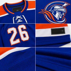 Royal Blue & Orange Ice Hockey Jerseys Wholesale Custom Men's Pro Style Air Knit <b>Mesh</b> Team Uniforms OEM ODM - Product Image 6