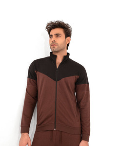 Men's Maroon Solid Color Tracksuit <b>Set</b> <b>Knitted</b> Full Sleeve Casual Autumn Wear Stand Collar 100% Polyester - Product Image 5