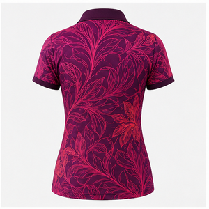 Polo pour femme personnalisé à imprimé floral tropical bordeaux et magenta, séchage rapide, respirant, manches courtes, uniforme d'équipe de golf WPS-0803 - Product Image 3
