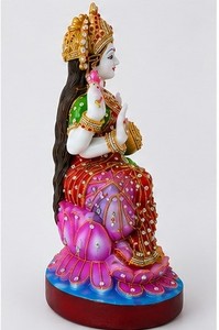 Statue de la déesse Laxmi en marbre blanc fait main, sculpture en pierre polie, figurine colorée assise pour la décoration de la maison - Product Image 1