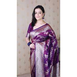 Sari de soirée en soie douce violette Elite Weaves Banarasi Jaal Meenakari Zari tissé 650g - Product Image 5