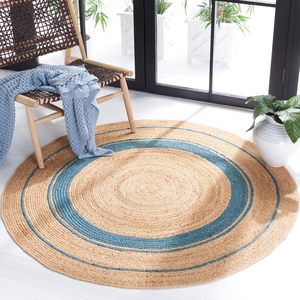 Alfombras de yute trenzadas 100% hechas a mano con diseño nuevo, con franjas azules, reversibles y antideslizantes, para dormitorio, mesa, picnic y yoga. - Product Image 1