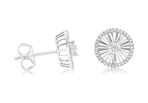 0.40 CT Sun Burst Diamond <b>Stud</b> Earring 18K Gold Plated Luxury Modern Geometric Women's Anniversary - Product Image 2