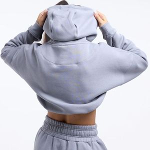 Sudadera Corta con Capucha para Mujer, Manga Larga, Color Sólido, Tejido de Algodón y Felpa, Estilo Holgado, para Otoño - Product Image 3
