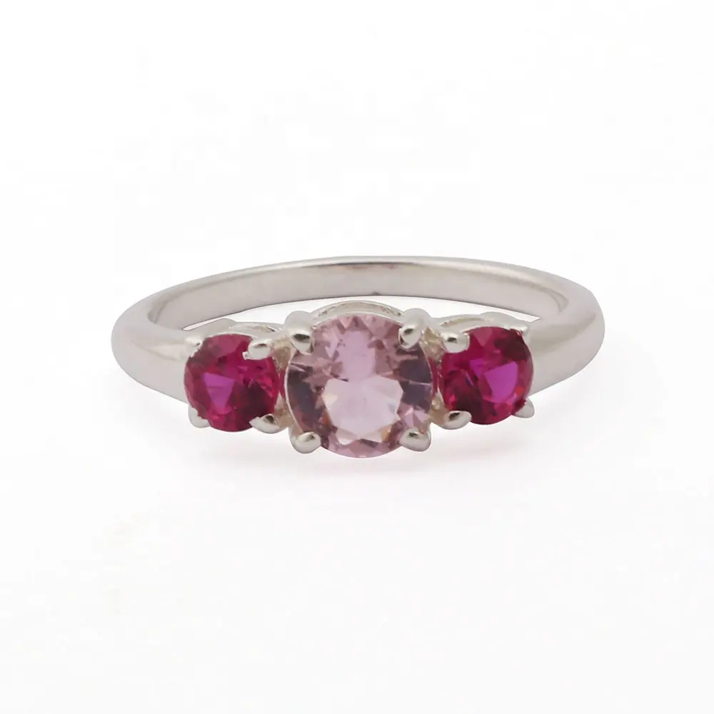 Nique-Anillo de cuarzo rosa y piedras preciosas de circonia cúbica para mujer, sortija de boda apilable, joyería de fiesta