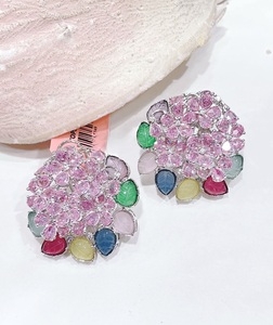 Flower Shape <b>Stud</b> <b>Earrings</b> with Zircon Gold Plated Alloy Women's Bohemia Style Party Wear Jewelry - Product Image 4