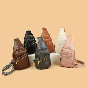 Bolso de pecho minimalista, bolso de hombro con cierre de cremallera, microfibra, cuero sintético, marrón, duradero, uso diario, todas las estaciones - Product Image 5