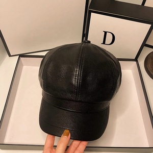 Brown PU Leather 5 Panel Cap <b>Flat</b> Brim Unisex Casual Breathable Four Seasons Outdoor <b>Hat</b> Adult Size 56-58CM - Product Image 4