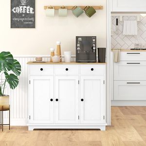 Credenza con Piano in Legno Massello, Ante e Cassetti Regolabili, Mobile da Cucina per Casa o Villa, Ideale per Angolo Caffè - Product Image 2