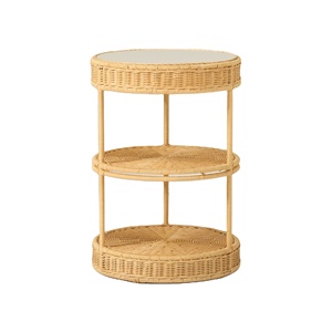 Handwoven Rattan <b>Side</b> <b>Table</b> <b>Round</b> Two Tier Shelf Handmade Eco Friendly Sustainable Furniture Wholesale Bulk OEM Supplier Home - Product Image 1