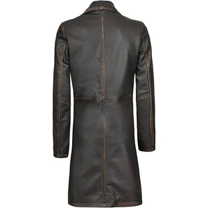 <b>Men's</b> Genuine Leather <b>Long</b> Trench <b>Coat</b> Notched Lapel Single Breasted Thick Outerwear custom leather <b>coat</b> - Product Image 4
