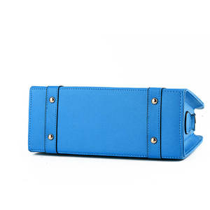 <b>Blue</b> Genuine Leather Handbag Two Strap Tote Bag Zipper Closure Waterproof Fashion <b>Purse</b> for Daily Travel - Product Image 3