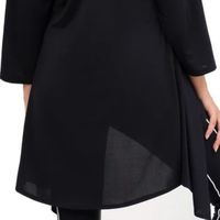 Gaun Wanita Hitam Lengan Panjang Rajutan Polos Kasual Terbuka di Depan Model Santai Berlapis Gaya Sehari-hari Fashion