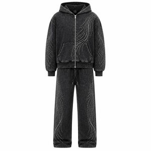 Conjunto Deportivo de Dos Piezas para Mujer, Sudadera con Capucha Color Borgoña Lavado, Detalles de Pedrería, Ropa Deportiva Casual, Estilo Urbano, Marca White Bird Express - Product Image 4