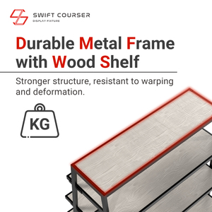 Exhibidor de Metal Moderno con Estructura de Madera y Múltiples Niveles, Exhibidor de Tienda Minorista de Varias Capas - Product Image 4