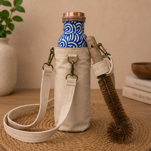 Printed Copper Water <b>Bottle</b> Sleeve And <b>Brush</b> Kit Eco-friendly Portable Multi-Use Home Use with Coaster Lids - Product Image 1