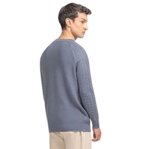 Suéter de Punto para Hombre, Cuello Redondo, Color Azul Pizarra, Manga Larga, Informal, Cálido, Suave, a la Moda, con Logotipo Personalizado, Fabricante, Venta al Por Mayor - Product Image 3