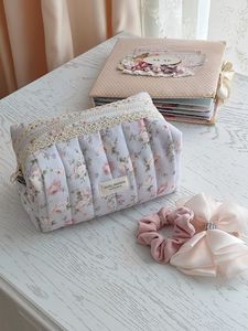 Custom Dot Quilted Cotton <b>Large</b> Cosmetic <b>Bag</b> Women Travel Makeup Pouch Zipper Fashion Style De Maison <b>Gift</b> Soft Handle - Product Image 2