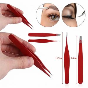Ensemble de pinces à sourcils en acier inoxydable de couleur personnalisée, outils professionnels de toilettage des cils à pointe inclinée - Product Image 5
