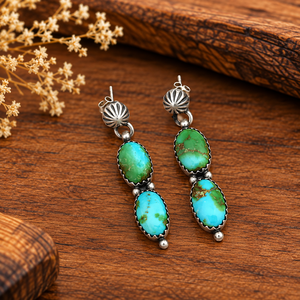Boucles d'oreilles clous en cuivre vert turquoise, style bohème western, bijoux en pierres précieuses faits à la main, boucles d'oreilles tendance pour femmes - Product Image 5