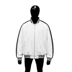 Premium Streetwear Relaxed Fit Varsity Wool Jacket With Fashionable Black Trim Zipper Closure Regular Fit Casual Style Solid Col - Product Image 1