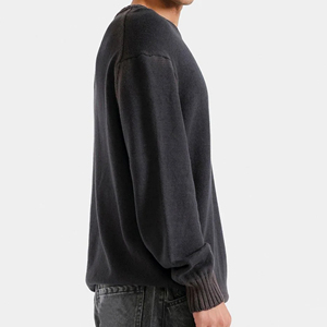 Pull en tricot surdimensionné pour homme, col rond, manches longues, couleur unie, décontracté, vêtements d'automne, 100% coton, coupe classique - Product Image 3