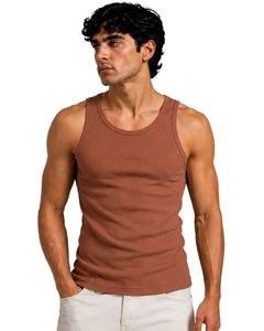Manufacturer Custom Men <b>Rust</b> Brown Ribbed Tank <b>Top</b> Slim Fit Sleeveless Cotton Gym Vest Casual Summer Athletic Bodybuilding <b>Top</b> - Product Image 1