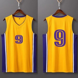 Maillot de basket-ball jaune et violet 23, col en V, sans manches, respirant, en polyester, unisexe, pour adultes, toutes saisons, impression des numéros d'équipe - Product Image 4