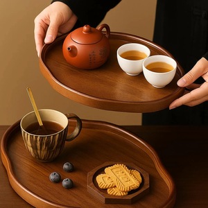 Oval Wooden Serving <b>Tray</b> Set Solid Wood Acacia <b>Tray</b> for Coffee Tea <b>Breakfast</b> Snack Decorative Rustic Farmhouse Display <b>Tray</b> - Product Image 3