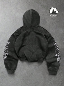 Sweat à capuche oversize délavé pour homme, coupe ample, style streetwear, tissu épais, idéal pour la gym et les loisirs, collection hiver, prix abordable - Product Image 2