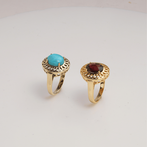 Natural <b>Turquoise</b> <b>Ring</b> Brass Gold Plated Vintage Prong Set Handmade Oval Gemstone <b>Ring</b> for Women Wholesale - Product Image 6