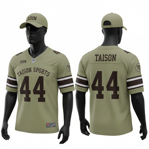 Camiseta de Fútbol Americano para Hombre de Malla de Poliéster de Alta Calidad de 220 GSM, Color Beige Marrón con Franjas en las Mangas, Nombre y Número Personalizados por Sublimación - Product Image 2