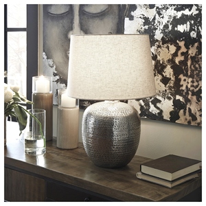 Luxury design Silver <b>Table</b> Lamp Textured Metallic Base Linen Fabric Shade Elegant <b>Bedside</b> Nightstand Light Home Decor - Product Image 3