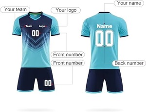 Ensemble de maillots de football pour hommes, bleu clair marine, imprimé géométrique, sublimé, évacuation de l'humidité, manches courtes, col en V, coupe athlétique - Product Image 1