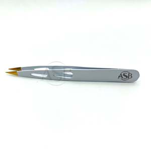 Pinzas para cejas blancas con punta dorada y mango dentado, logotipo personalizado, pinzas para cejas puntiagudas de acero inoxidable, servicio OEM - Product Image 3