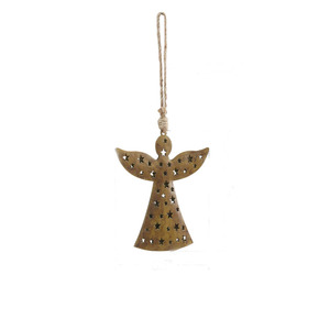 Adornos Colgantes de Ángel de Metal Rústico Hechos a Mano con Recortes de Estrellas y Lazos de Yute, Ideales para Decoración Navideña - Product Image 4