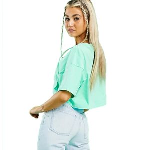 Women White <b>Crop</b> <b>Top</b> Crew Neck Short Sleeve Color Blocked <b>Stripe</b> Casual T Shirt for Spring Summer Jersey Knitted Fit Comfortable - Product Image 4
