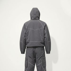 Ensemble de survêtement sportif réfléchissant surdimensionné personnalisé pour homme, coupe-vent à capuche, ensemble de jogging en nylon uni, style streetwear - Product Image 2
