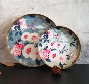 ถาดไม้กลมเคลือบทองเหลืองสวยงามสำหรับตกแต่งอาหารร้านอาหาร - Product Image 2