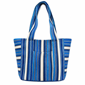 Sac fourre-tout en nylon rayé Ellora avec poche avant, sac de shopping réutilisable à bandoulière - Product Image 1