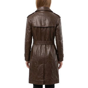 Men's Brown Genuine Sheepskin Leather Eco-Friendly Formal <b>Waterproof</b> Breathable <b>Trench</b> Coat with Polyester Lining - Product Image 6