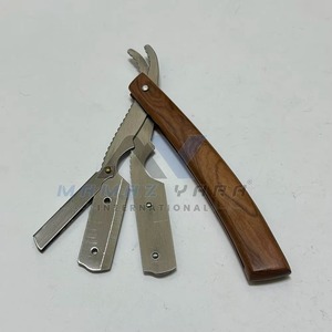 MAMAZ YARA Turkish Style Stainless Steel Straight Razor Sandalwood <b>Wooden</b> Handle Folding <b>Swing</b> Lock Shavette Disposable Blade - Product Image 3