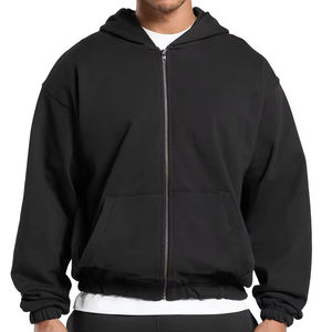 Fournisseur économique de sweats à capuche zippés brodés, personnalisables, coupe droite, épaules tombantes, style boxy, tendance, pour hommes, 100% coton - Product Image 1