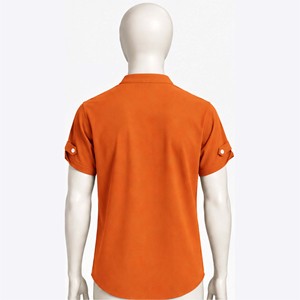 High Quality Mens Solid Color Short Sleeve Breathable Eco Friendly Ready to wear <b>T</b>-<b>Shirts</b> Regular Fit Casual Woven Fabric <b>Orange</b> - Product Image 2