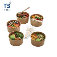 Tazón de Ensalada de Papel Kraft de Primera Calidad con Tapa, 1000cc, Contenedor Desechable para Puestos de Comida, Fiestas, Eventos, Bistro, Vendedor de Malasia