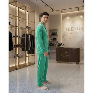 Luxury Men's Velvet Pajama Set-Winter Warm Eco-Friendly Anti-Bacterial Soft Nightwear Piped Trim Pockets Double Fabric French - Product Image 4