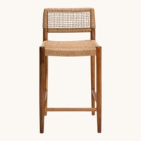 Taburete de Bar de Madera de Teca Sólida, Ecológico, Sostenible, Contemporáneo, Moderno y de Lujo, Hecho en Indonesia, con Cuerda Natural Tejida para Exteriores, Venta al Por Mayor