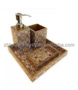 อุปกรณ์ตกแต่งห้องน้ำสีขาวด้วยกระเบื้องโมเสคและพิมพ์เคลือบหรูหราตู้ทำสบู่ทัมเบลอผู้ถือและถาด - Product Image 5