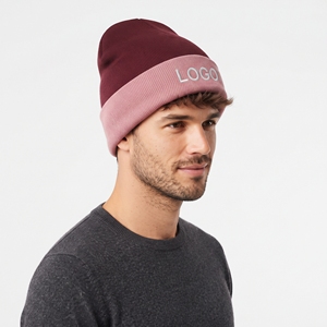 Bonnet d'hiver unisexe en tricot double couche bicolore rose et bordeaux, chaud, doux, avec broderie personnalisée, idéal pour l'extérieur - Product Image 3